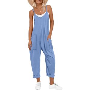 image:imageANRABESS Jumpsuits for Women Casual Summer Overalls Sleeveless Spaghetti Strap Romper Jumpers Trendy Beach Vacation OutfitsSky Blue