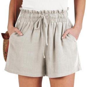 image:imageANRABESS Linen Shorts for Women Summer Casual Wide Leg Loose High Waist Drawstring Dressy Shorts 2026 Beach Vacation ClothesApricot