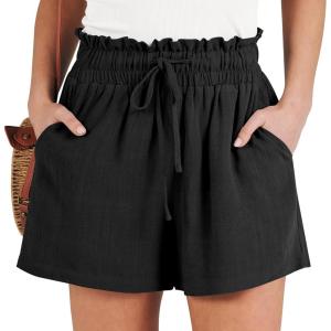 image:imageANRABESS Linen Shorts for Women Summer Casual Wide Leg Loose High Waist Drawstring Dressy Shorts 2026 Beach Vacation ClothesBlack