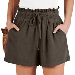 image:imageANRABESS Linen Shorts for Women Summer Casual Wide Leg Loose High Waist Drawstring Dressy Shorts 2026 Beach Vacation ClothesCoffee