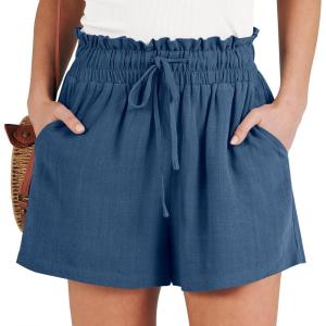 image:imageANRABESS Linen Shorts for Women Summer Casual Wide Leg Loose High Waist Drawstring Dressy Shorts 2026 Beach Vacation ClothesDeep Blue