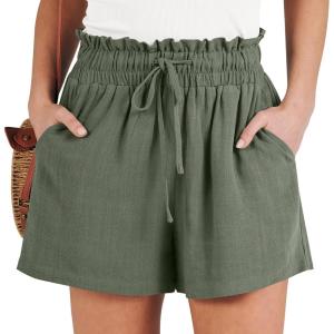 image:imageANRABESS Linen Shorts for Women Summer Casual Wide Leg Loose High Waist Drawstring Dressy Shorts 2026 Beach Vacation ClothesGreen