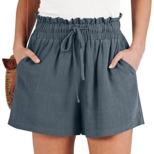 image:imageANRABESS Linen Shorts for Women Summer Casual Wide Leg Loose High Waist Drawstring Dressy Shorts 2026 Beach Vacation ClothesGrey