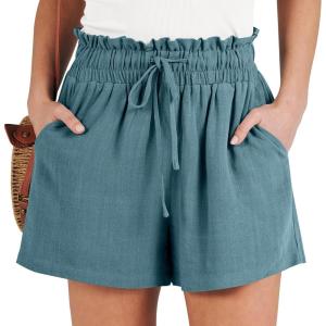 image:imageANRABESS Linen Shorts for Women Summer Casual Wide Leg Loose High Waist Drawstring Dressy Shorts 2026 Beach Vacation ClothesLake