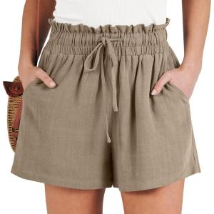 image:imageANRABESS Linen Shorts for Women Summer Casual Wide Leg Loose High Waist Drawstring Dressy Shorts 2026 Beach Vacation ClothesLight Brown