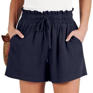 image:imageANRABESS Linen Shorts for Women Summer Casual Wide Leg Loose High Waist Drawstring Dressy Shorts 2026 Beach Vacation ClothesNavy Blue