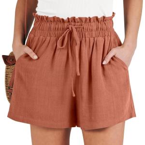 image:imageANRABESS Linen Shorts for Women Summer Casual Wide Leg Loose High Waist Drawstring Dressy Shorts 2026 Beach Vacation ClothesRust