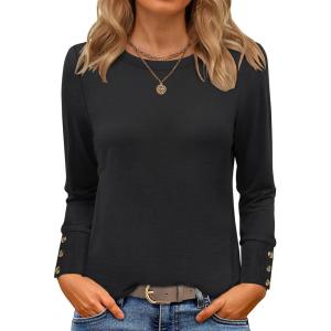 image:imageANRABESS Long Sleeve Shirts for Women Crewneck Basic Tee Striped Tops 2025 Fall Casual Loose Fit T Shirts Fashion OutfitsBlack