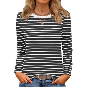 image:imageANRABESS Long Sleeve Shirts for Women Crewneck Basic Tee Striped Tops 2025 Fall Casual Loose Fit T Shirts Fashion OutfitsBlack Stripe