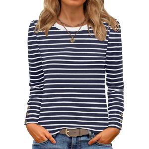 image:imageANRABESS Long Sleeve Shirts for Women Crewneck Basic Tee Striped Tops 2025 Fall Casual Loose Fit T Shirts Fashion OutfitsBlue White Stripe