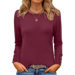 image:imageANRABESS Long Sleeve Shirts for Women Crewneck Basic Tee Striped Tops 2025 Fall Casual Loose Fit T Shirts Fashion OutfitsBurgundy