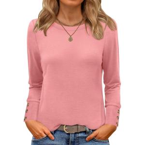 image:imageANRABESS Long Sleeve Shirts for Women Crewneck Basic Tee Striped Tops 2025 Fall Casual Loose Fit T Shirts Fashion OutfitsCoral