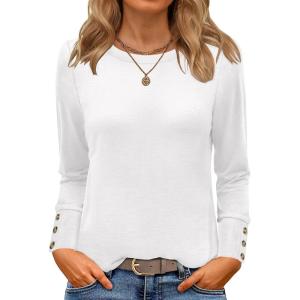 image:imageANRABESS Long Sleeve Shirts for Women Crewneck Basic Tee Striped Tops 2025 Fall Casual Loose Fit T Shirts Fashion OutfitsWhite