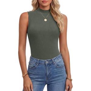 image:imageANRABESS Mock Neck Tank Tops for Women Ribbed Knit Sleeveless Top Slim Fit 2026 Summer Casual Basic Layer ShirtsArmy Green