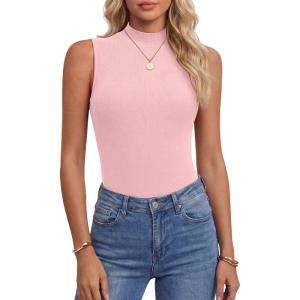 image:imageANRABESS Mock Neck Tank Tops for Women Ribbed Knit Sleeveless Top Slim Fit 2026 Summer Casual Basic Layer ShirtsBright Pink