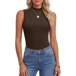 image:imageANRABESS Mock Neck Tank Tops for Women Ribbed Knit Sleeveless Top Slim Fit 2026 Summer Casual Basic Layer ShirtsCoffee