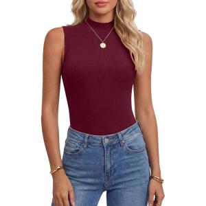 image:imageANRABESS Mock Neck Tank Tops for Women Ribbed Knit Sleeveless Top Slim Fit 2026 Summer Casual Basic Layer ShirtsDeep Red