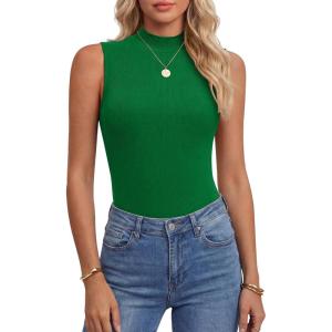 image:imageANRABESS Mock Neck Tank Tops for Women Ribbed Knit Sleeveless Top Slim Fit 2026 Summer Casual Basic Layer ShirtsGreen