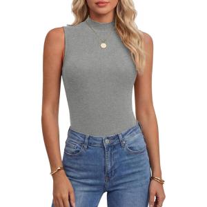 image:imageANRABESS Mock Neck Tank Tops for Women Ribbed Knit Sleeveless Top Slim Fit 2026 Summer Casual Basic Layer ShirtsGrey