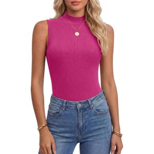 image:imageANRABESS Mock Neck Tank Tops for Women Ribbed Knit Sleeveless Top Slim Fit 2026 Summer Casual Basic Layer ShirtsHot Pink