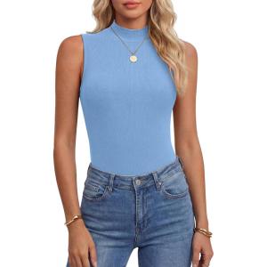 image:imageANRABESS Mock Neck Tank Tops for Women Ribbed Knit Sleeveless Top Slim Fit 2026 Summer Casual Basic Layer ShirtsLight Blue
