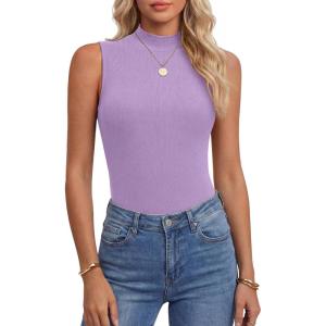image:imageANRABESS Mock Neck Tank Tops for Women Ribbed Knit Sleeveless Top Slim Fit 2026 Summer Casual Basic Layer ShirtsLight Purple