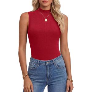 image:imageANRABESS Mock Neck Tank Tops for Women Ribbed Knit Sleeveless Top Slim Fit 2026 Summer Casual Basic Layer ShirtsRed