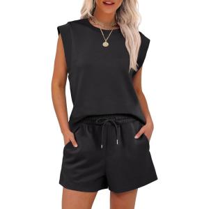 image:imageANRABESS Two Piece Sets for Women 2026 Summer Short Lounge Set Casual Beach Vacation Outfits Spring Sweatsuits TracksuitBlack
