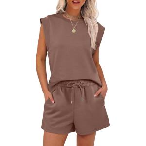 image:imageANRABESS Two Piece Sets for Women 2026 Summer Short Lounge Set Casual Beach Vacation Outfits Spring Sweatsuits TracksuitBrown