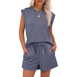image:imageANRABESS Two Piece Sets for Women 2026 Summer Short Lounge Set Casual Beach Vacation Outfits Spring Sweatsuits TracksuitDeep Grey
