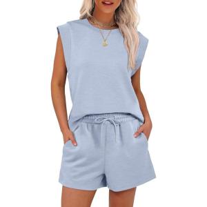 image:imageANRABESS Two Piece Sets for Women 2026 Summer Short Lounge Set Casual Beach Vacation Outfits Spring Sweatsuits TracksuitLight Blue