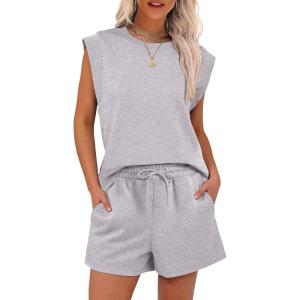 image:imageANRABESS Two Piece Sets for Women 2026 Summer Short Lounge Set Casual Beach Vacation Outfits Spring Sweatsuits TracksuitLight Grey