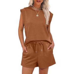 image:imageANRABESS Two Piece Sets for Women 2026 Summer Short Lounge Set Casual Beach Vacation Outfits Spring Sweatsuits TracksuitRust