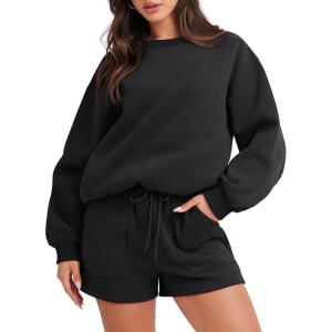 image:imageANRABESS Women 2 Piece Outfits Sweat Shorts Sets 2026 Oversized Casual Lounge Matching Set Sweatsuit Tracksuit Fall ClothesBlack
