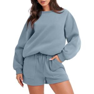 image:imageANRABESS Women 2 Piece Outfits Sweat Shorts Sets 2026 Oversized Casual Lounge Matching Set Sweatsuit Tracksuit Fall ClothesBlue