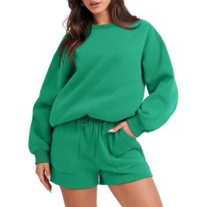 image:imageANRABESS Women 2 Piece Outfits Sweat Shorts Sets 2026 Oversized Casual Lounge Matching Set Sweatsuit Tracksuit Fall ClothesGreen
