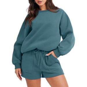 image:imageANRABESS Women 2 Piece Outfits Sweat Shorts Sets 2026 Oversized Casual Lounge Matching Set Sweatsuit Tracksuit Fall ClothesLake