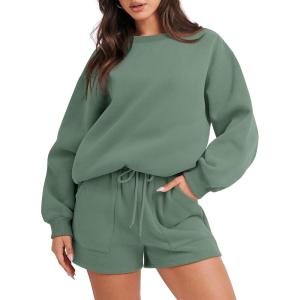 image:imageANRABESS Women 2 Piece Outfits Sweat Shorts Sets 2026 Oversized Casual Lounge Matching Set Sweatsuit Tracksuit Fall ClothesLight Green