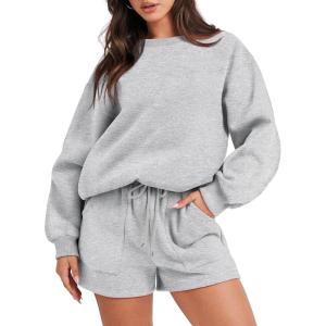 image:imageANRABESS Women 2 Piece Outfits Sweat Shorts Sets 2026 Oversized Casual Lounge Matching Set Sweatsuit Tracksuit Fall ClothesLight Grey