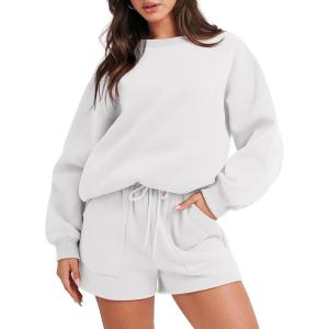 image:imageANRABESS Women 2 Piece Outfits Sweat Shorts Sets 2026 Oversized Casual Lounge Matching Set Sweatsuit Tracksuit Fall ClothesWhite