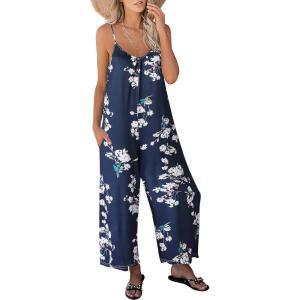 image:imageANRABESS Women Jumpsuits 2026 Casual Sleeveless Spaghetti Strap Boho Wide Leg Rompers Summer Outfits Beach Vacation ClothesBlue Floral