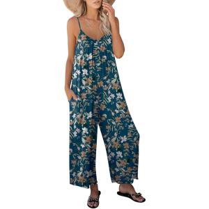image:imageANRABESS Women Jumpsuits 2026 Casual Sleeveless Spaghetti Strap Boho Wide Leg Rompers Summer Outfits Beach Vacation ClothesFloral Print