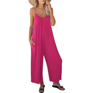 image:imageANRABESS Women Jumpsuits 2026 Casual Sleeveless Spaghetti Strap Boho Wide Leg Rompers Summer Outfits Beach Vacation ClothesRose