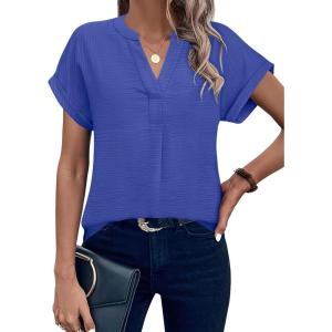 image:imageANRABESS Women Short Sleeve Henley Top V Neck Dressy Business Casual Work Blouses Summer Shirts 2026 Vacation Fashion ClothesRoyal Blue