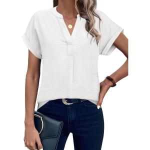 image:imageANRABESS Women Short Sleeve Henley Top V Neck Dressy Business Casual Work Blouses Summer Shirts 2026 Vacation Fashion ClothesWhite