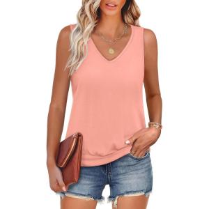 image:imageANRABESS Women Tank Tops Summer V Neck Sleeveless Casual Loose Fit Cute Cami Basic T Shirts Solid Tees 2026 Trendy OutfitsCoral