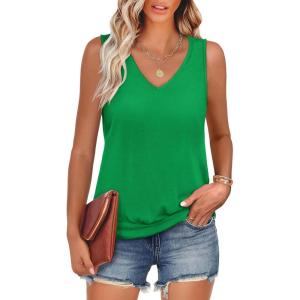 image:imageANRABESS Women Tank Tops Summer V Neck Sleeveless Casual Loose Fit Cute Cami Basic T Shirts Solid Tees 2026 Trendy OutfitsGreen