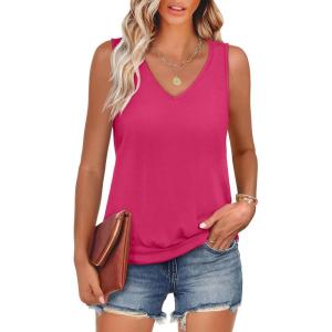 image:imageANRABESS Women Tank Tops Summer V Neck Sleeveless Casual Loose Fit Cute Cami Basic T Shirts Solid Tees 2026 Trendy OutfitsHot Pink