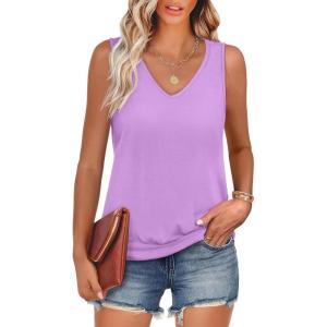 image:imageANRABESS Women Tank Tops Summer V Neck Sleeveless Casual Loose Fit Cute Cami Basic T Shirts Solid Tees 2026 Trendy OutfitsLilac