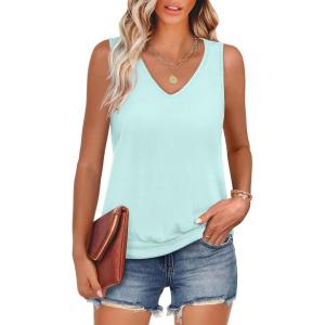 image:imageANRABESS Women Tank Tops Summer V Neck Sleeveless Casual Loose Fit Cute Cami Basic T Shirts Solid Tees 2026 Trendy OutfitsMint Green